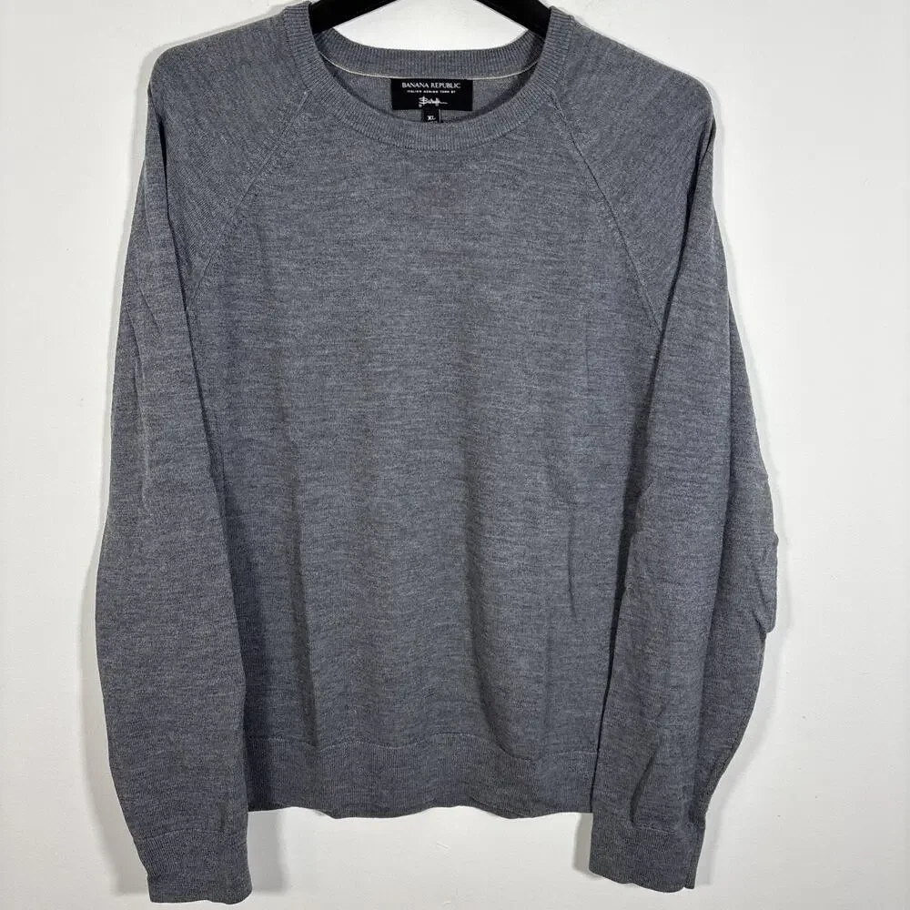 Banana Republic‎ Baruffa Sweater 100% Italian Merino Wool Mens XL Gray Crew Neck